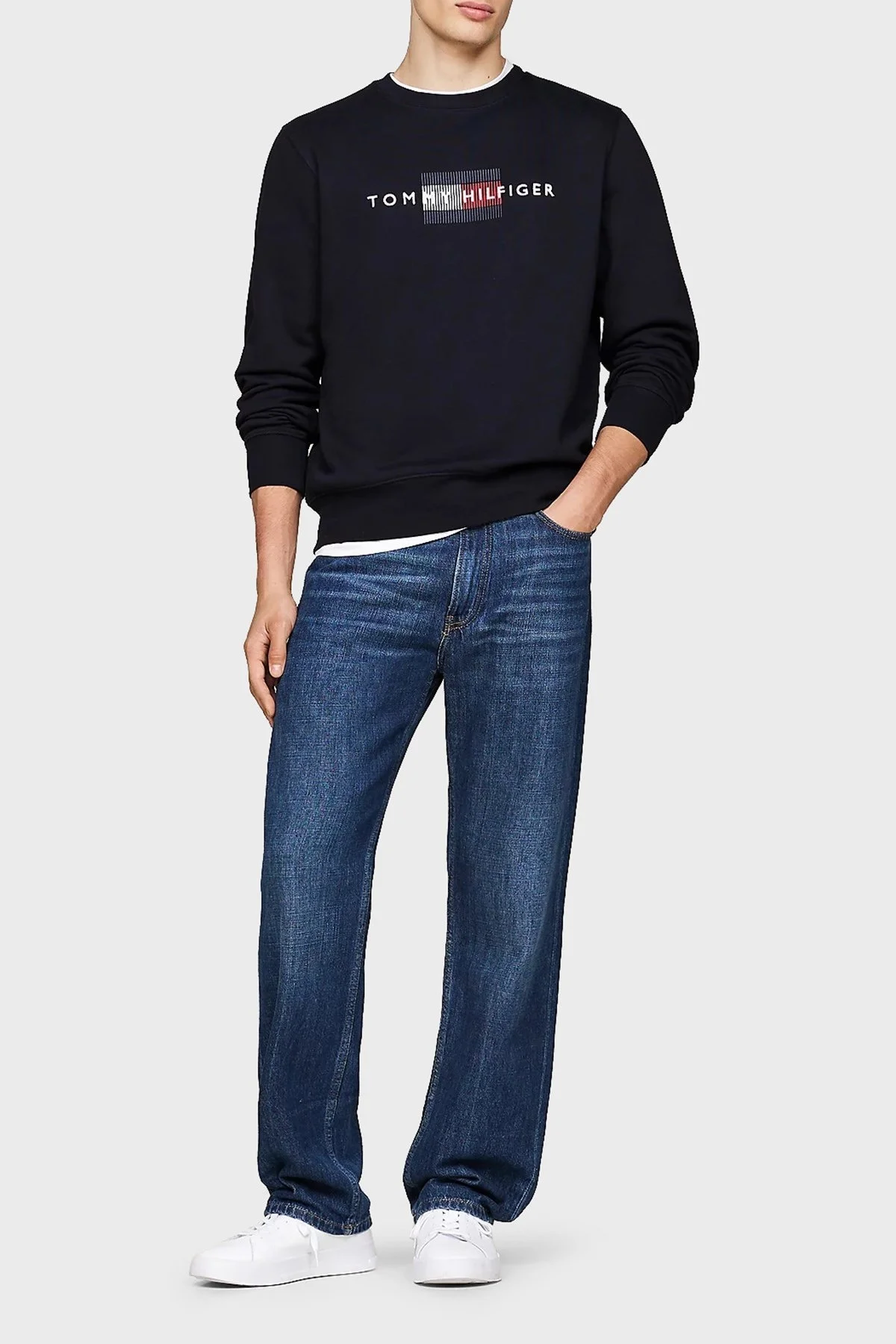 Tommy Hilfiger Pamuk Karışımlı Regular Fit Bisiklet Yaka Logolu Erkek Sweat MW0MW35541 DW5 LACİVERT - 3