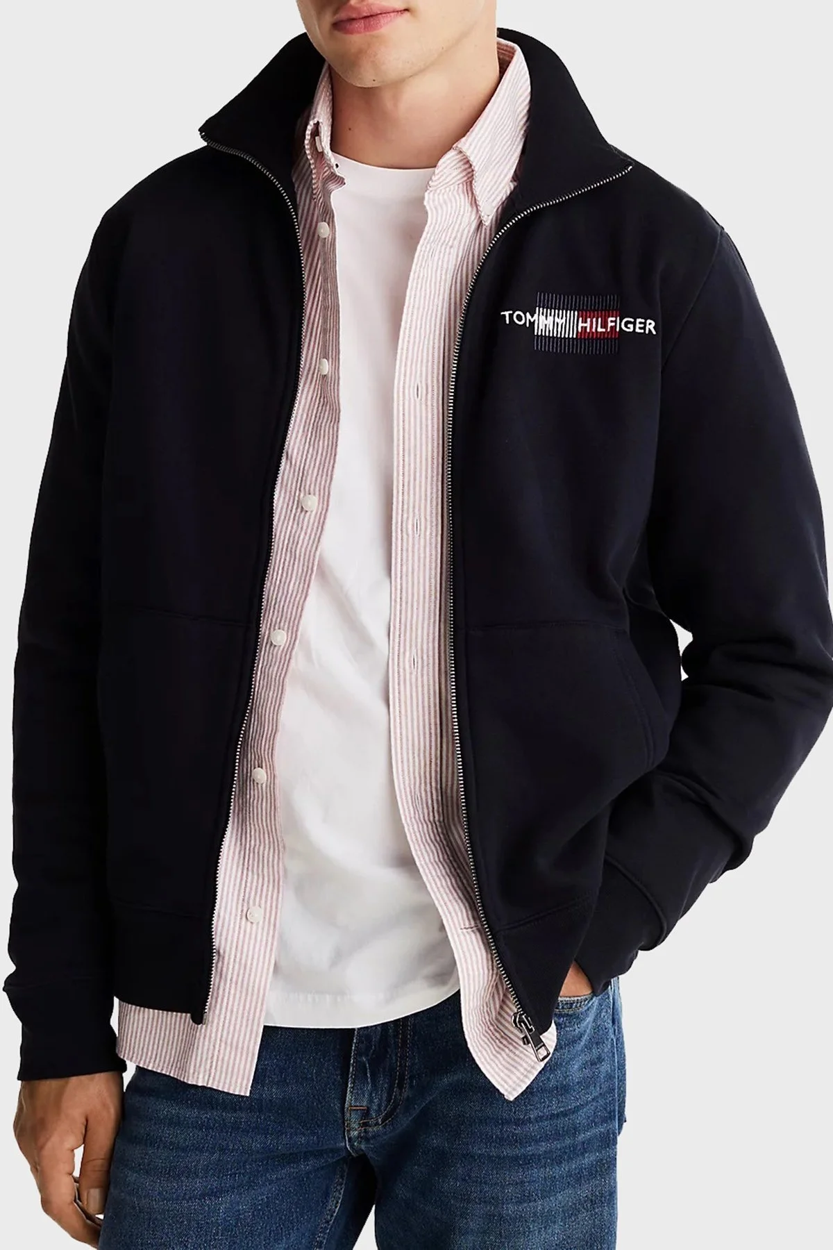 Tommy Hilfiger Pamuk Karışımlı Regular Fit Dik Yaka Fermuarlı Erkek Sweat MW0MW35539 DW5 LACİVERT - 1