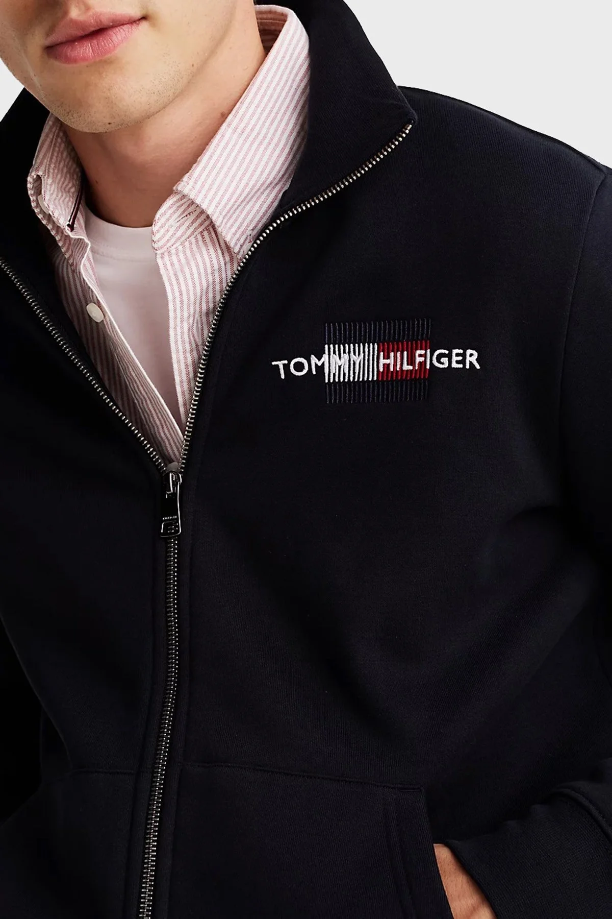Tommy Hilfiger Pamuk Karışımlı Regular Fit Dik Yaka Fermuarlı Erkek Sweat MW0MW35539 DW5 LACİVERT - 4