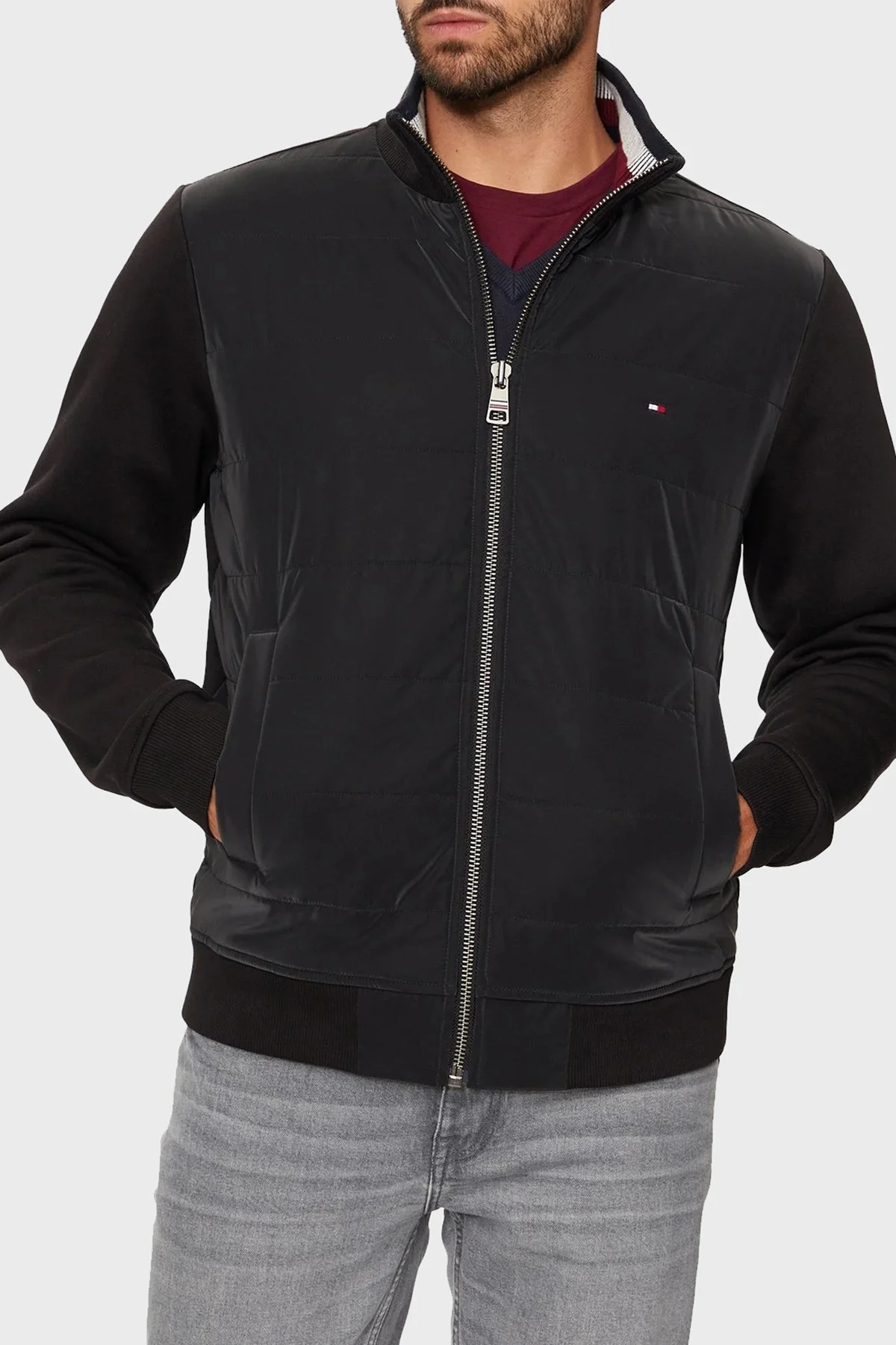 Tommy Hilfiger Pamuk Karışımlı Regular Fit Dik Yaka Fermuarlı Erkek Sweat MW0MW35543 BDS SİYAH - 1