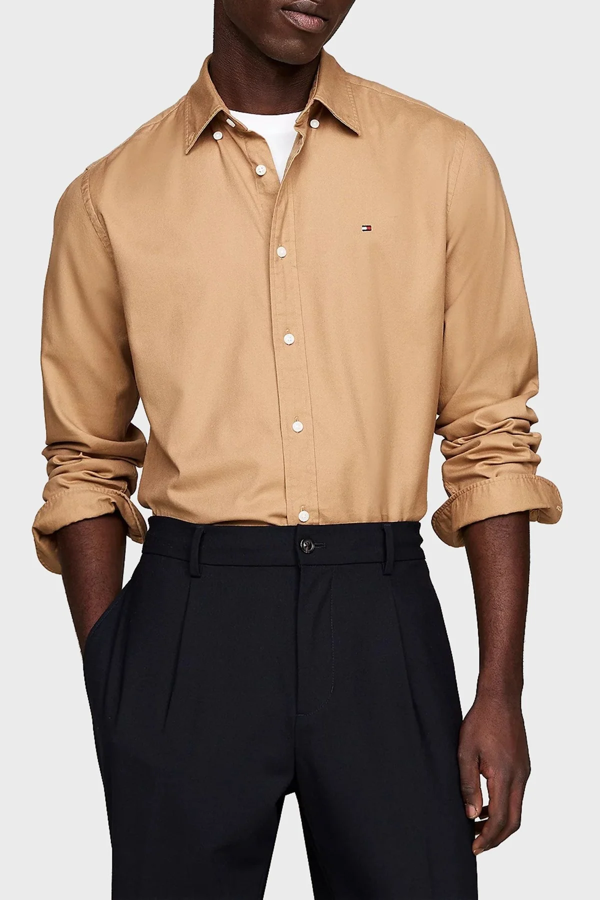 Tommy Hilfiger Pamuk Karışımlı Regular Fit Düğmeli Yaka Erkek Gömlek MW0MW36824 RBC KOYU HAKİ - 6