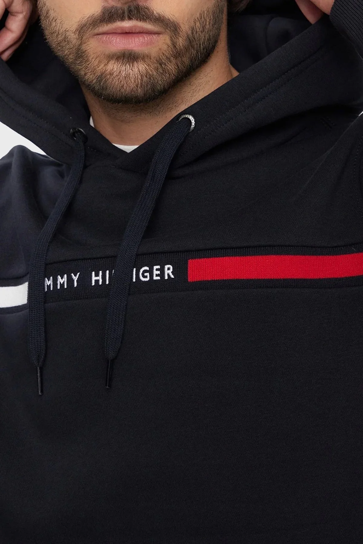 Tommy Hilfiger Pamuk Karışımlı Regular Fit Kanguru Cepli Kapüşonlu Erkek Sweat MW0MW37361 DW5 LACİVERT - 9