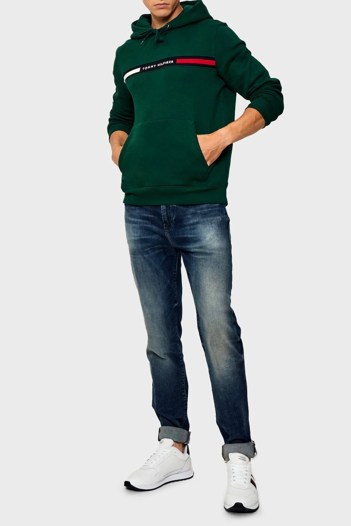 Tommy Hilfiger Pamuk Karışımlı Regular Fit Kanguru Cepli Kapüşonlu Erkek Sweat MW0MW37361 L6K YEŞİL - 2