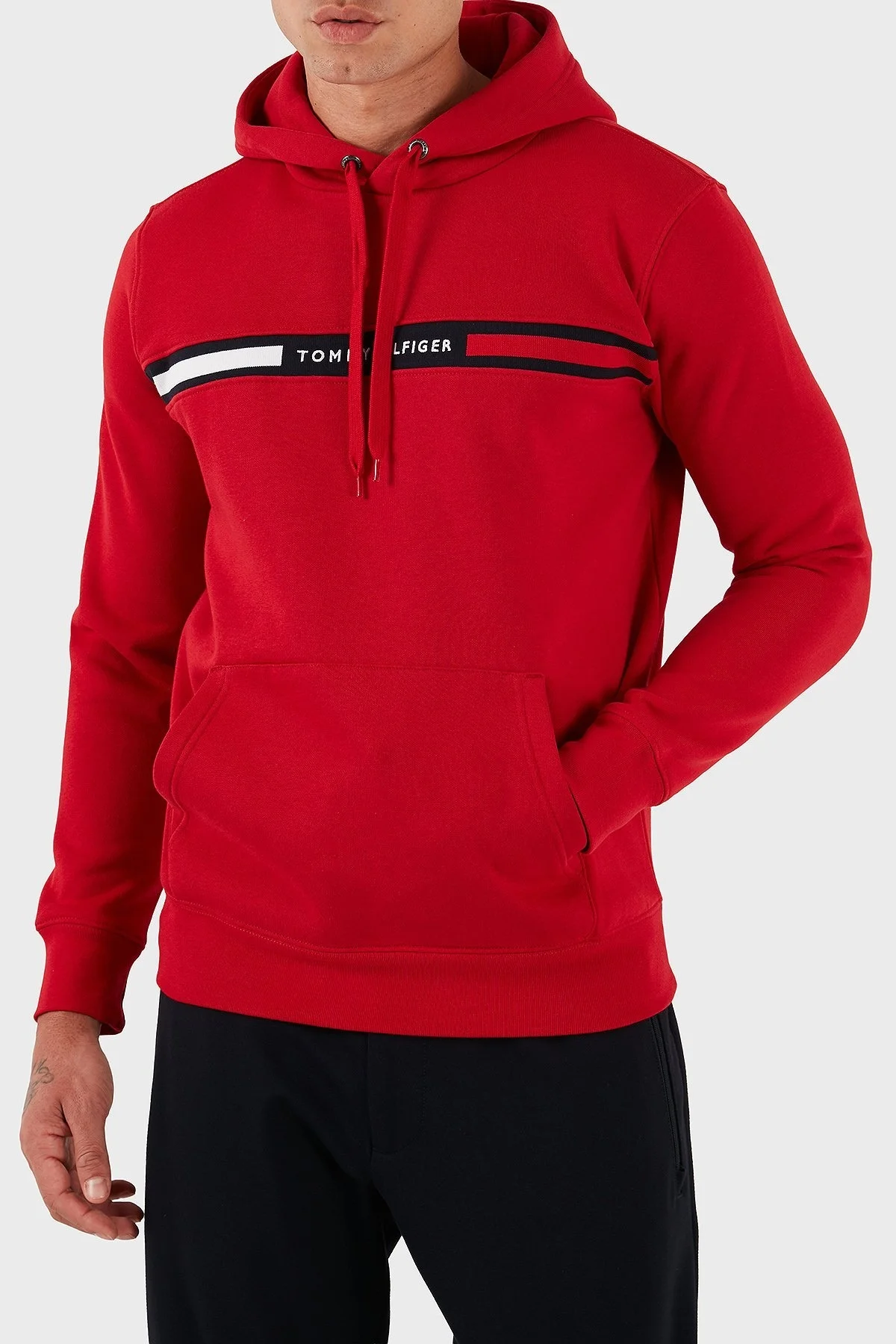 Tommy Hilfiger Pamuk Karışımlı Regular Fit Kanguru Cepli Kapüşonlu Erkek Sweat MW0MW37361 XLD KIRMIZI - 3
