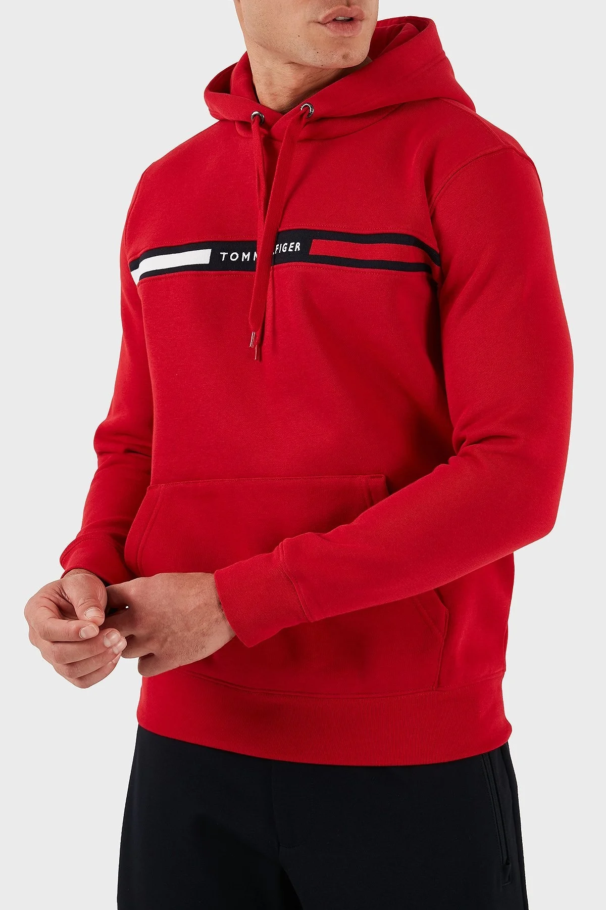 Tommy Hilfiger Pamuk Karışımlı Regular Fit Kanguru Cepli Kapüşonlu Erkek Sweat MW0MW37361 XLD KIRMIZI - 4