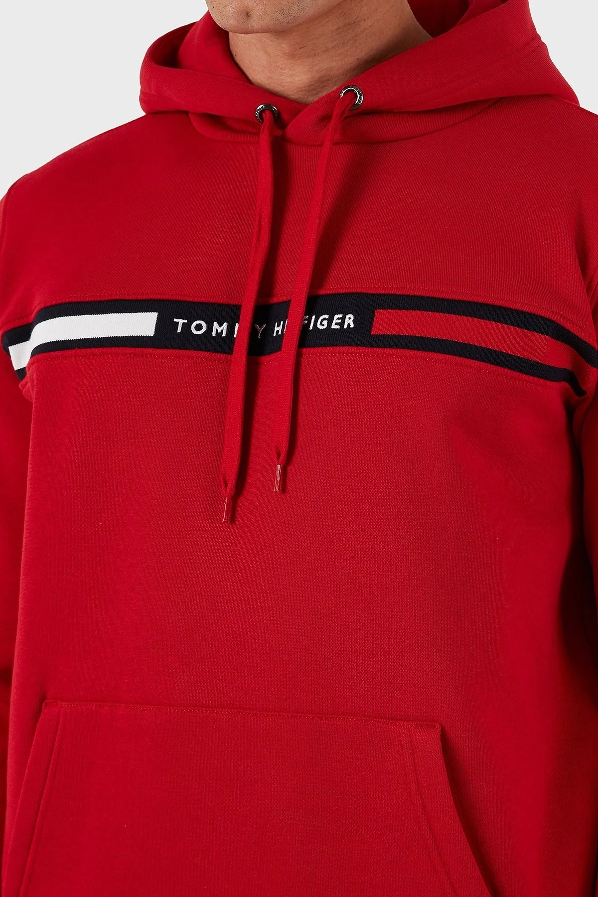 Tommy Hilfiger Pamuk Karışımlı Regular Fit Kanguru Cepli Kapüşonlu Erkek Sweat MW0MW37361 XLD KIRMIZI - 5