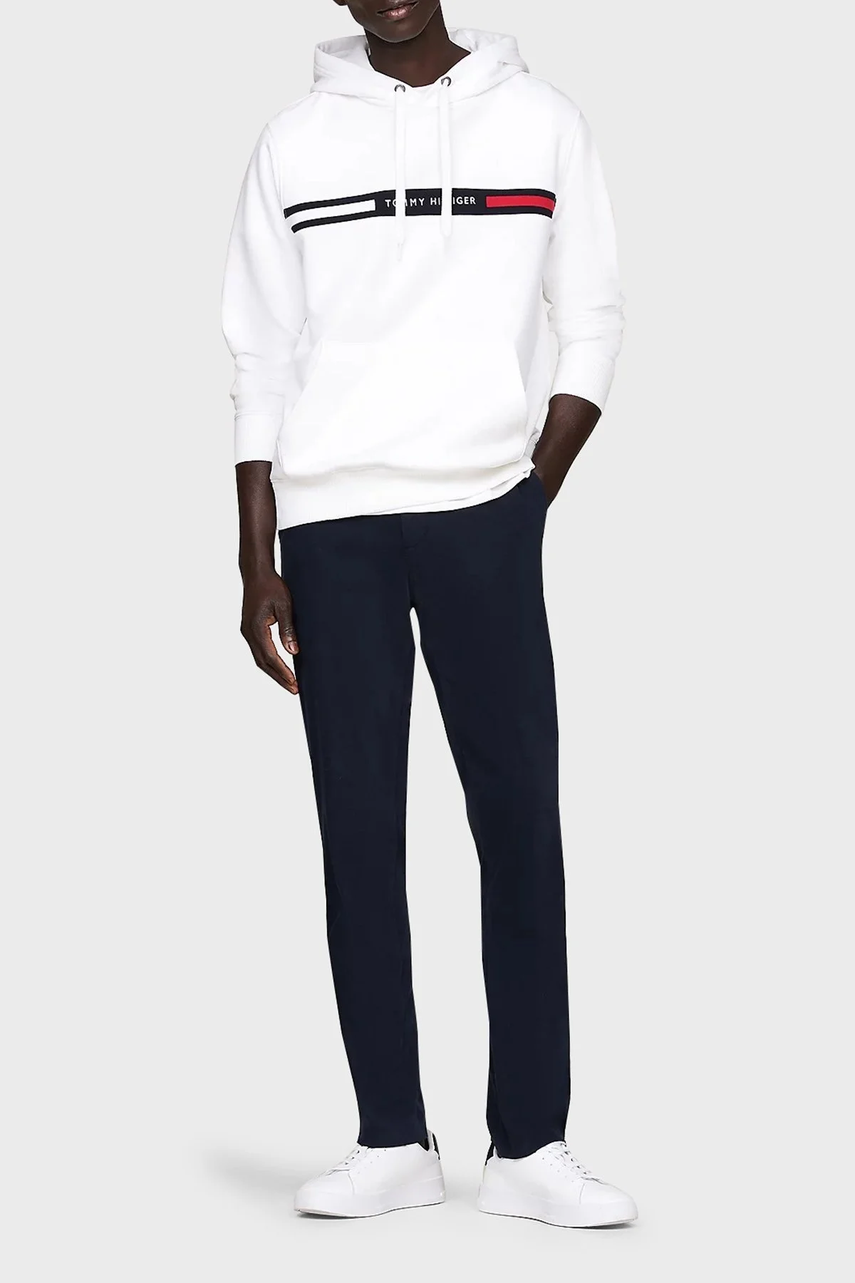 Tommy Hilfiger Pamuk Karışımlı Regular Fit Kanguru Cepli Kapüşonlu Erkek Sweat MW0MW37361 YBR BEYAZ - 1