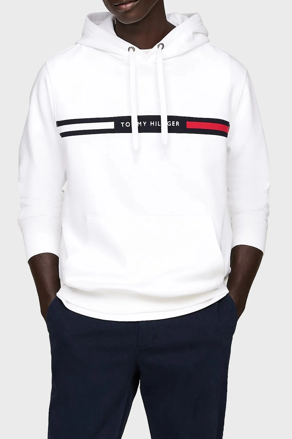 Tommy Hilfiger Pamuk Karışımlı Regular Fit Kanguru Cepli Kapüşonlu Erkek Sweat MW0MW37361 YBR BEYAZ - 3