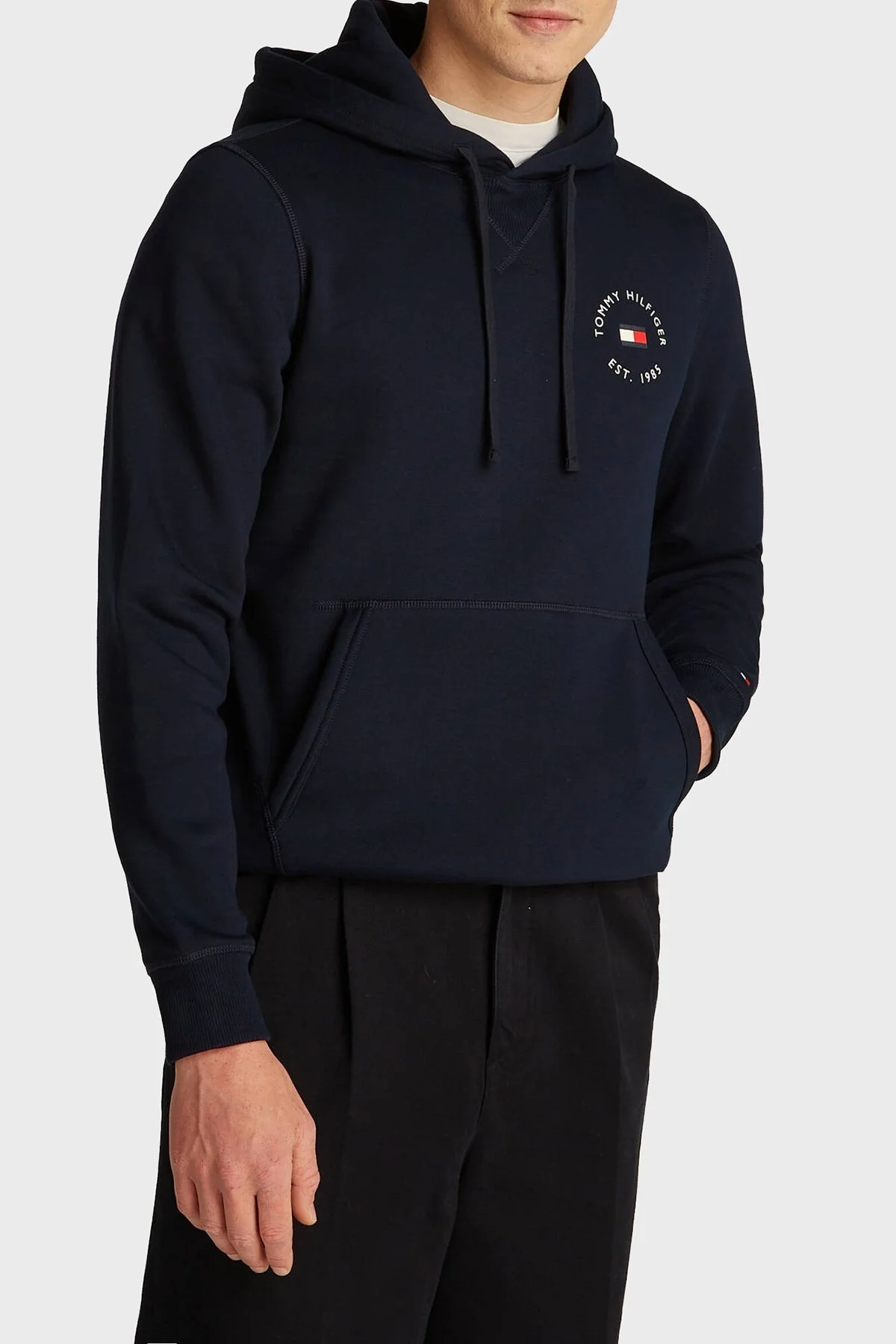 Tommy Hilfiger Pamuk Karışımlı Regular Fit Kapüşonlu Yaka Kanguru Cepli Erkek Sweat MW0MW35531 DW5 LACİVERT - 4