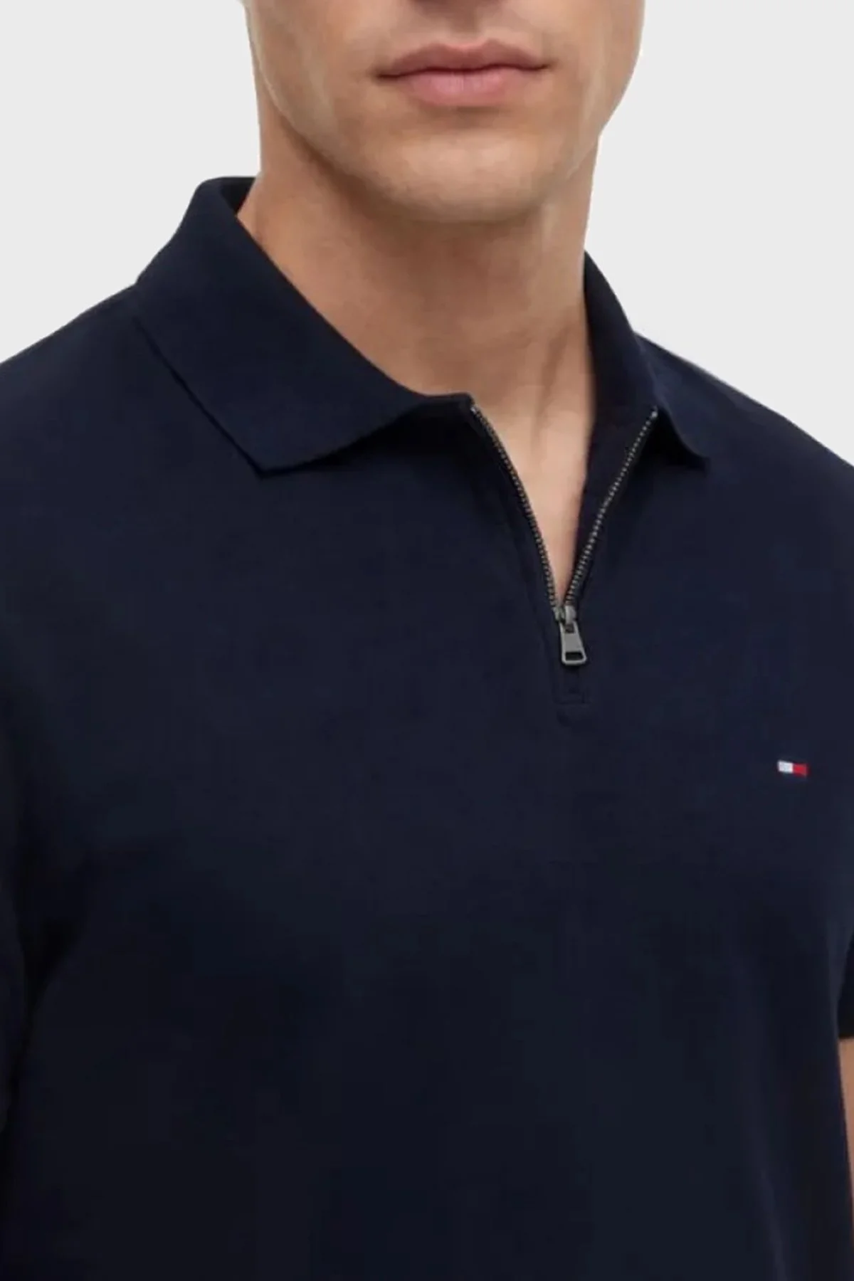 Tommy Hilfiger Pamuk Karışımlı Regular Fit Yarım Fermuarlı Erkek Polo Yaka T Shirt MW0MW43282 DW5 Lacivert - 4