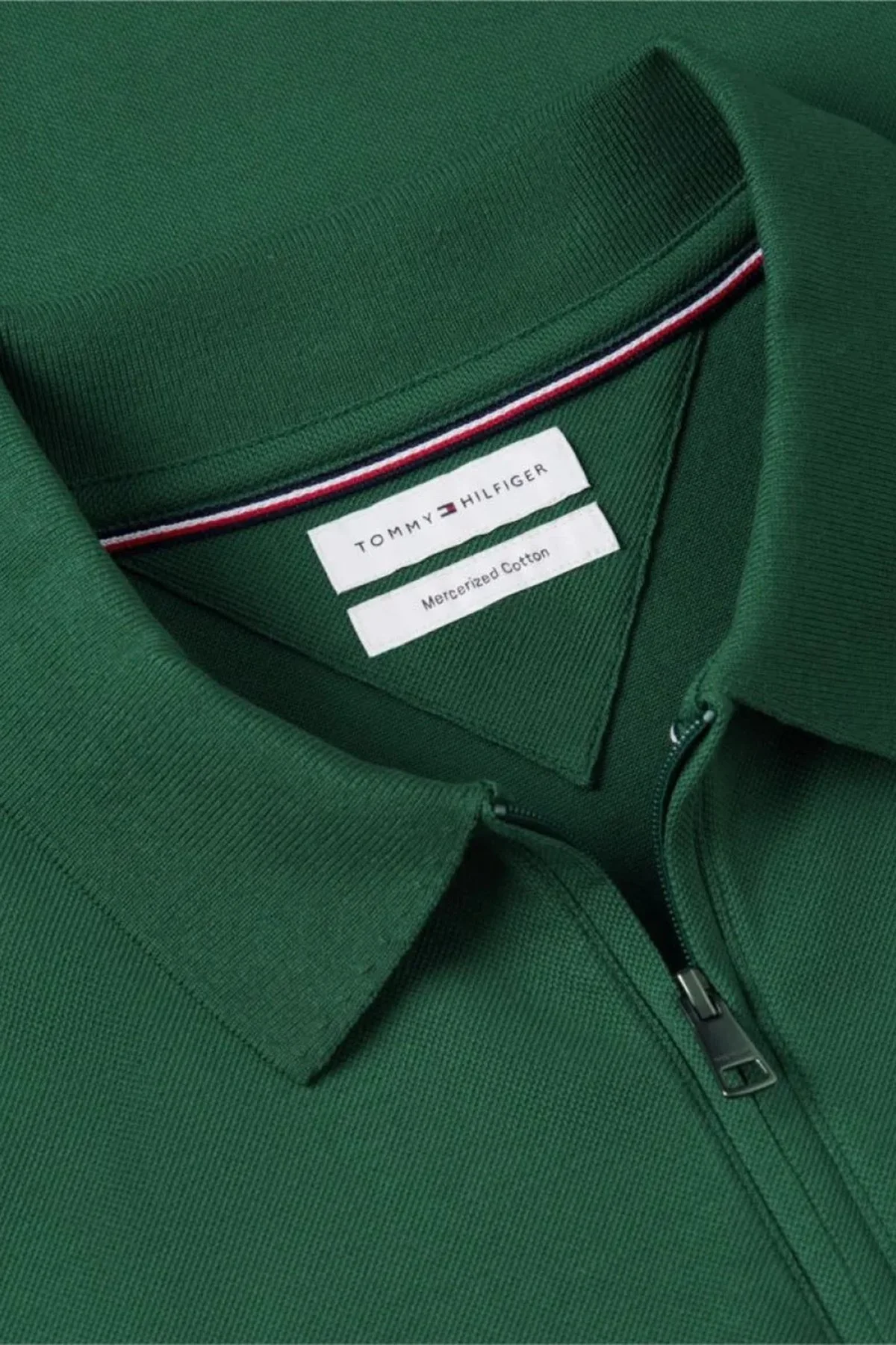 Tommy Hilfiger Pamuk Karışımlı Regular Fit Yarım Fermuarlı Erkek Polo Yaka T Shirt MW0MW43282 L2N Yeşil - 6