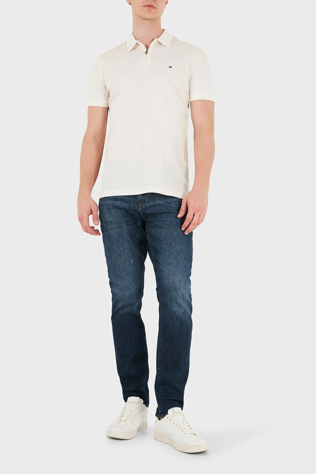 Tommy Hilfiger Pamuk Karışımlı Regular Fit Yarım Fermuarlı Erkek Polo Yaka T Shirt MW0MW43282 Z00 Açık bej - 2