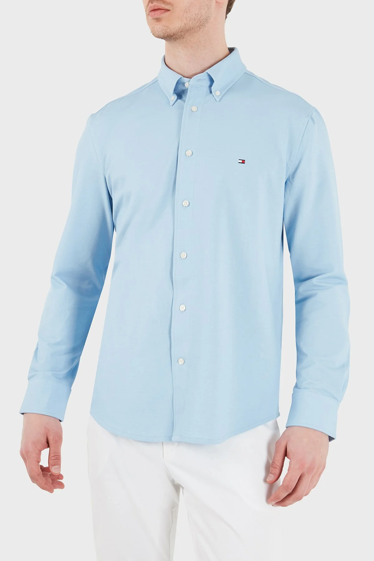Tommy Hilfiger Pamuk Karışımlı Uzun Kollu Erkek Gömlek MW0MW41781 C1Y MAVİ - 1