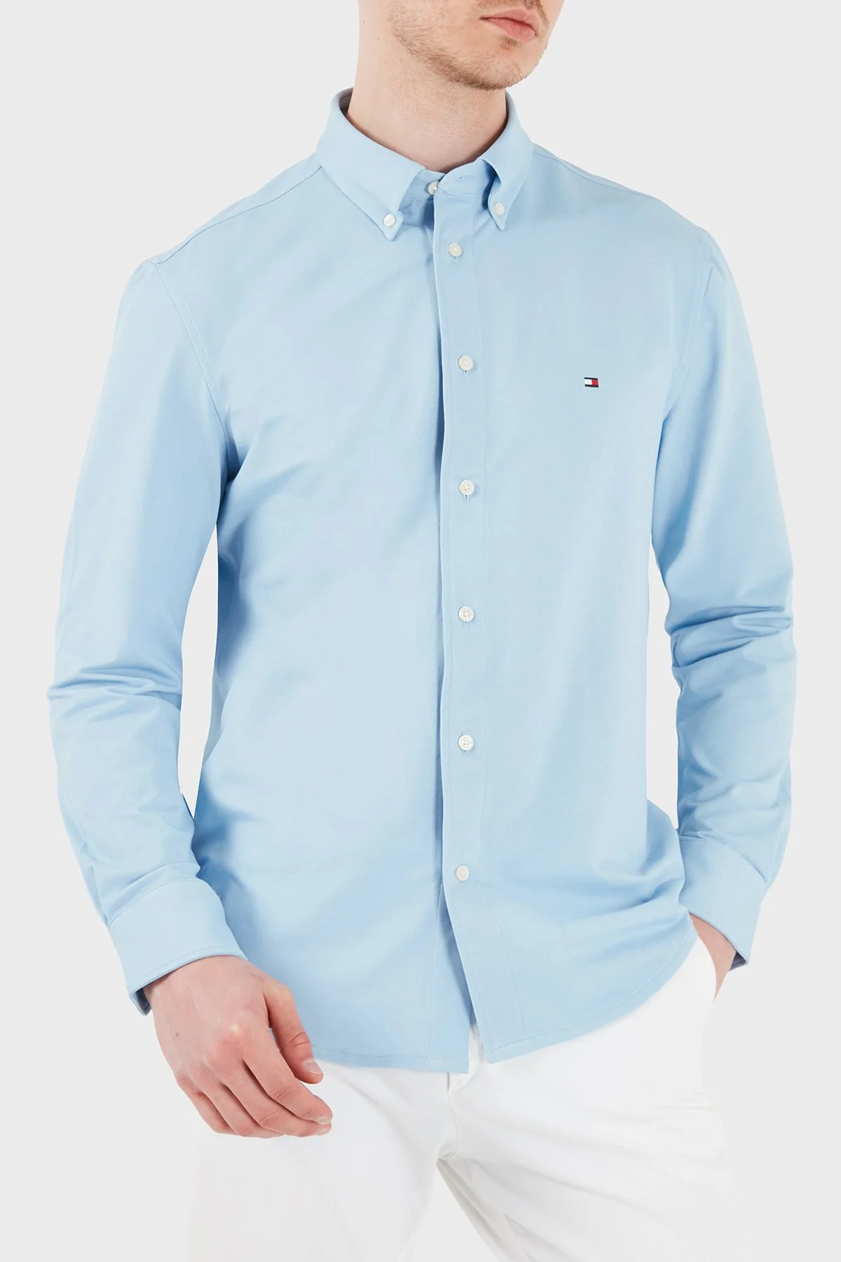 Tommy Hilfiger Pamuk Karışımlı Uzun Kollu Erkek Gömlek MW0MW41781 C1Y MAVİ - 3
