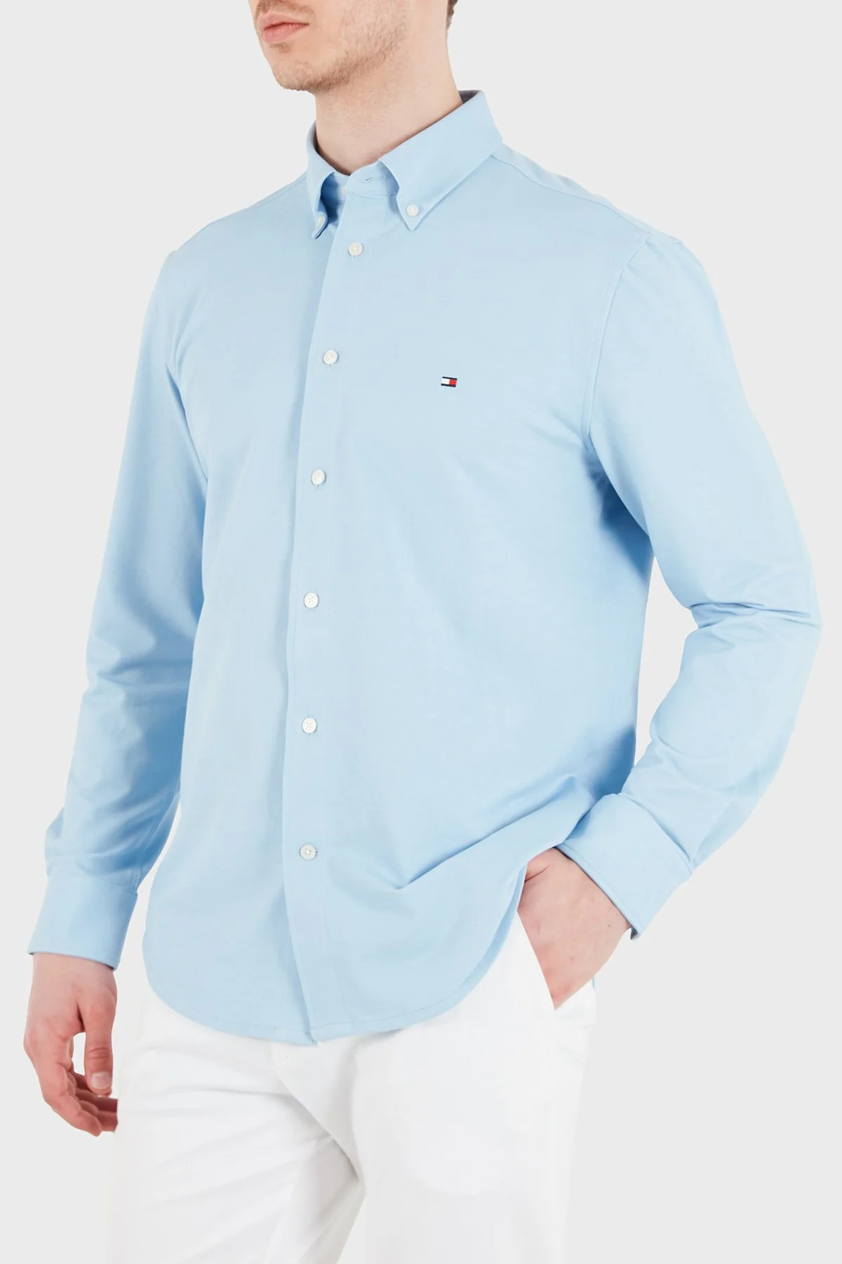 Tommy Hilfiger Pamuk Karışımlı Uzun Kollu Erkek Gömlek MW0MW41781 C1Y MAVİ - 4