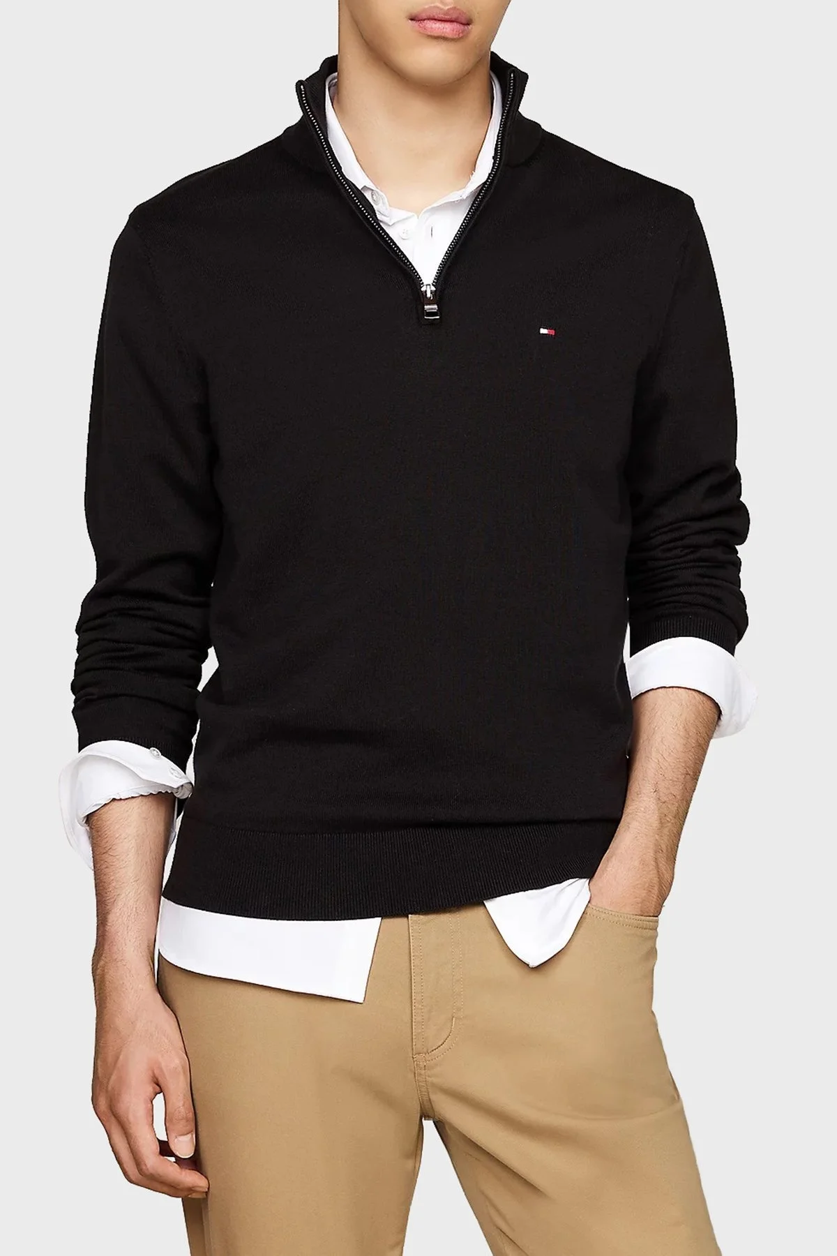 Tommy Hilfiger Pamuk Regular Fit Dik Yaka Erkek Kazak MW0MW37331 BDS SİYAH - 1