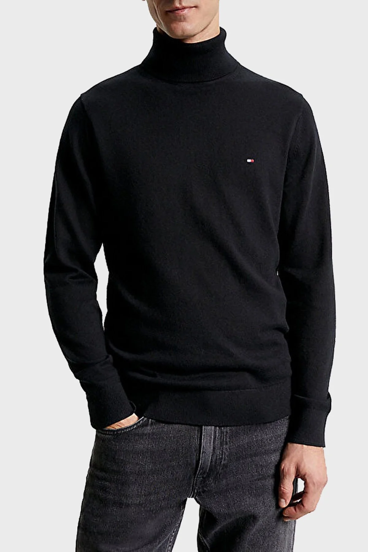 Tommy Hilfiger Pamuk ve Kaşmir Karışımlı Balıkçı Yaka Regular Fit Erkek Kazak MW0MW28048 BDS SİYAH - 6