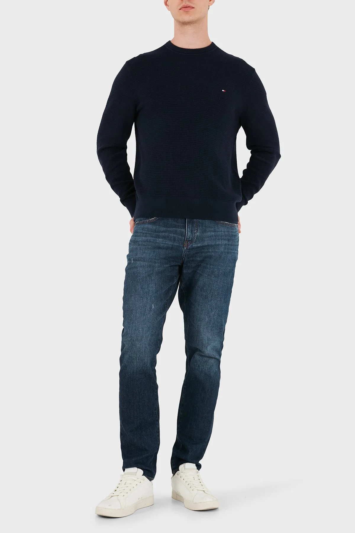 Tommy Hilfiger Pamuk Ve Kaşmir Karışımlı Bisiklet Yaka Erkek Kazak MW0MW44759 DW5 Lacivert - 2