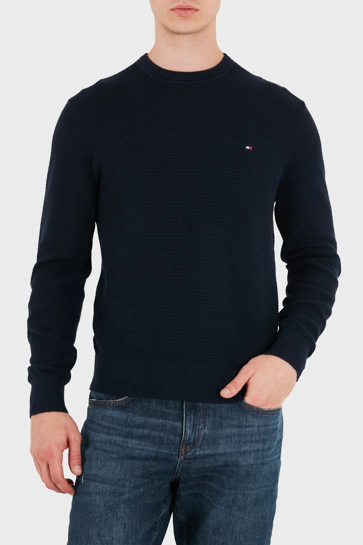 Tommy Hilfiger Pamuk Ve Kaşmir Karışımlı Bisiklet Yaka Erkek Kazak MW0MW44759 DW5 Lacivert - 4