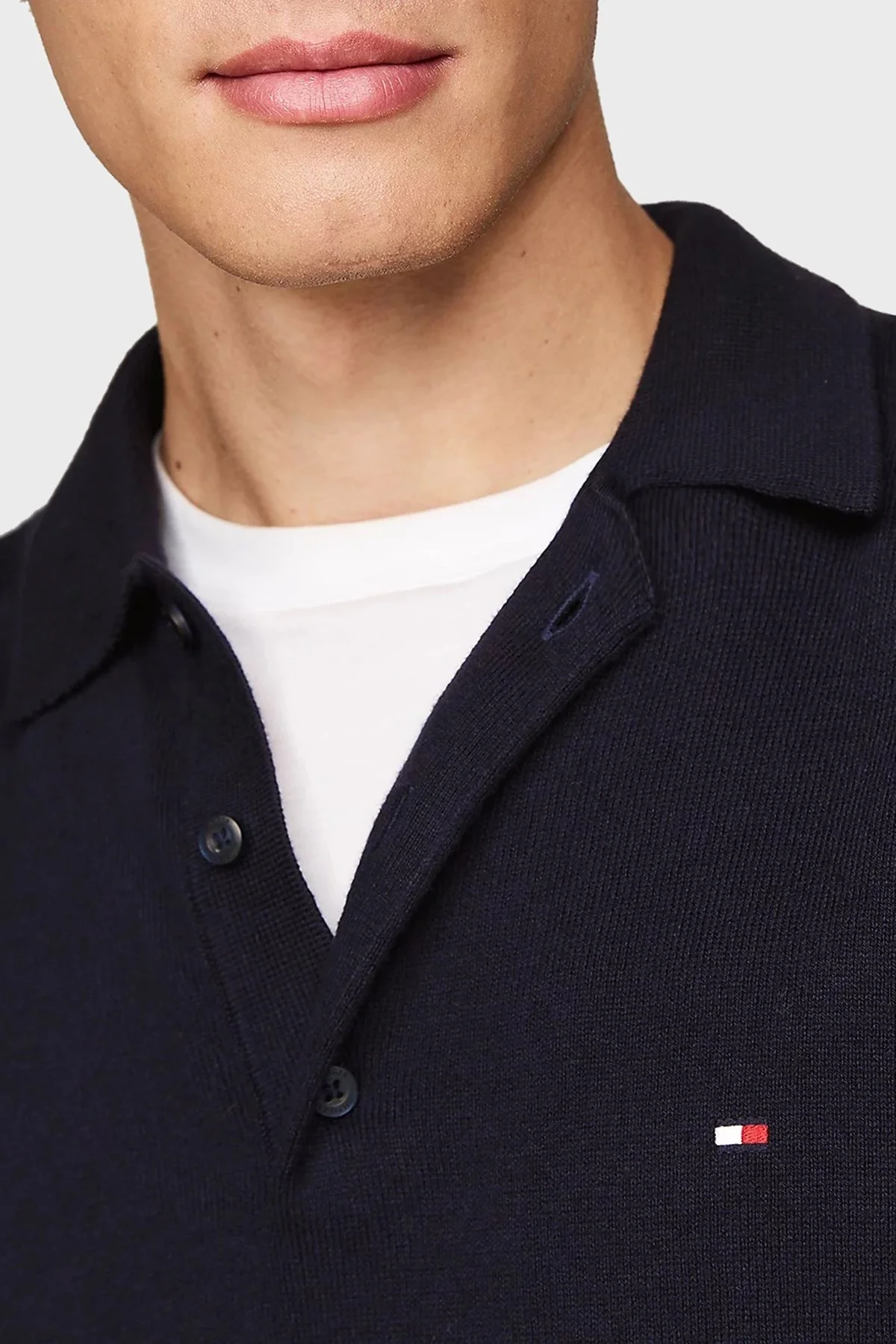 Tommy Hilfiger Pamuk ve Kaşmir Karışımlı Düğmeli Polo Yaka Erkek Kazak MW0MW36519 DW5 LACİVERT - 4