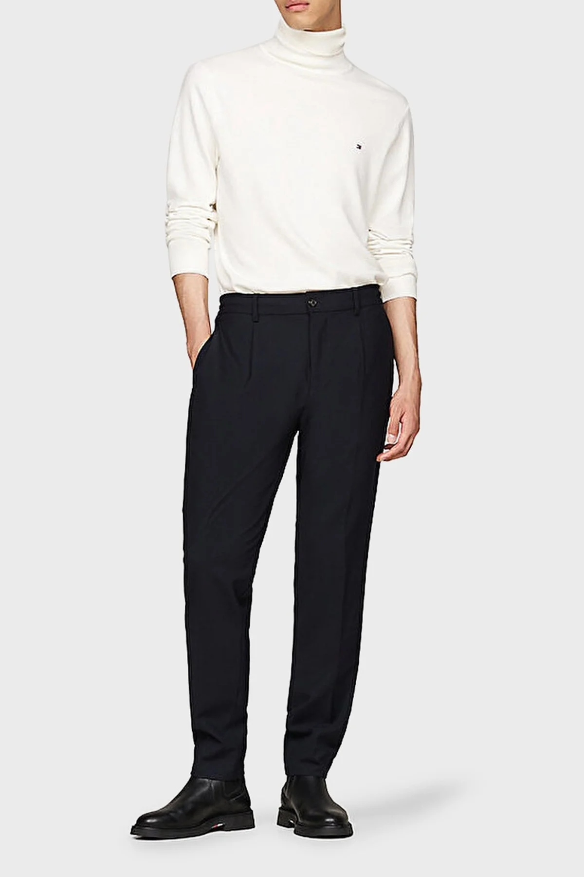 Tommy Hilfiger Pamuk ve Kaşmir Karışımlı Regular Fit Balıkçı Yaka Erkek Kazak MW0MW28048 YBI BEYAZ - 7