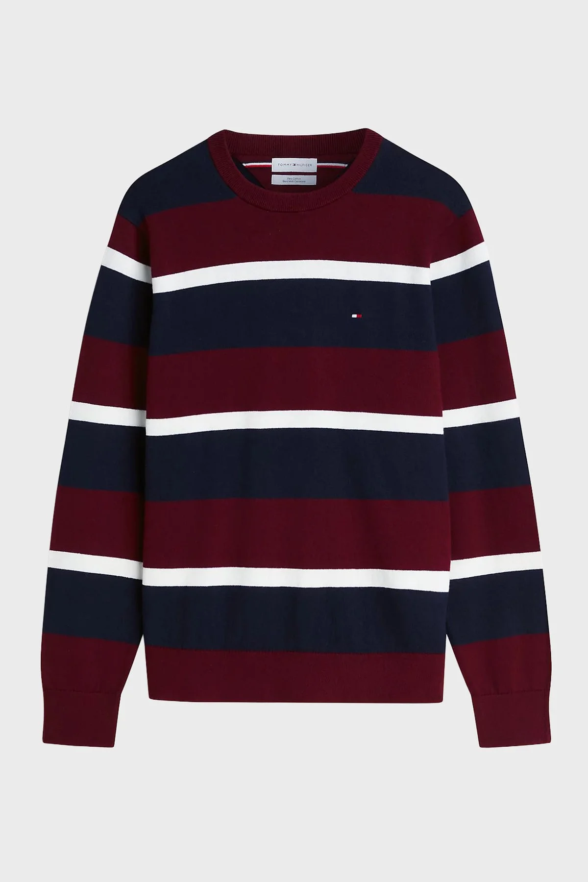 Tommy Hilfiger Pamuk ve Kaşmir Karışımlı Regular Fit Bisiklet Yaka Erkek Kazak MW0MW28046 0A7 Bordo-lacivert - 5