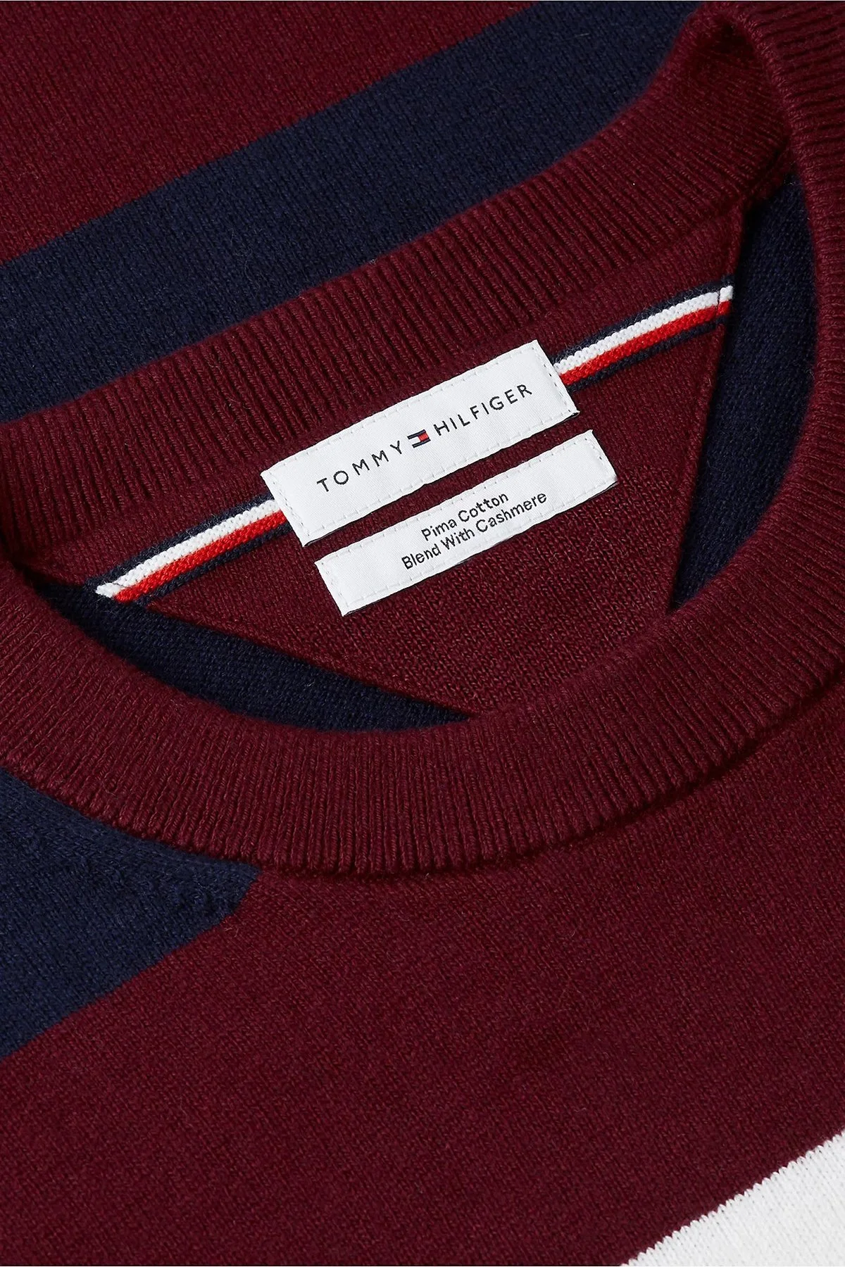 Tommy Hilfiger Pamuk ve Kaşmir Karışımlı Regular Fit Bisiklet Yaka Erkek Kazak MW0MW28046 0A7 Bordo-lacivert - 6