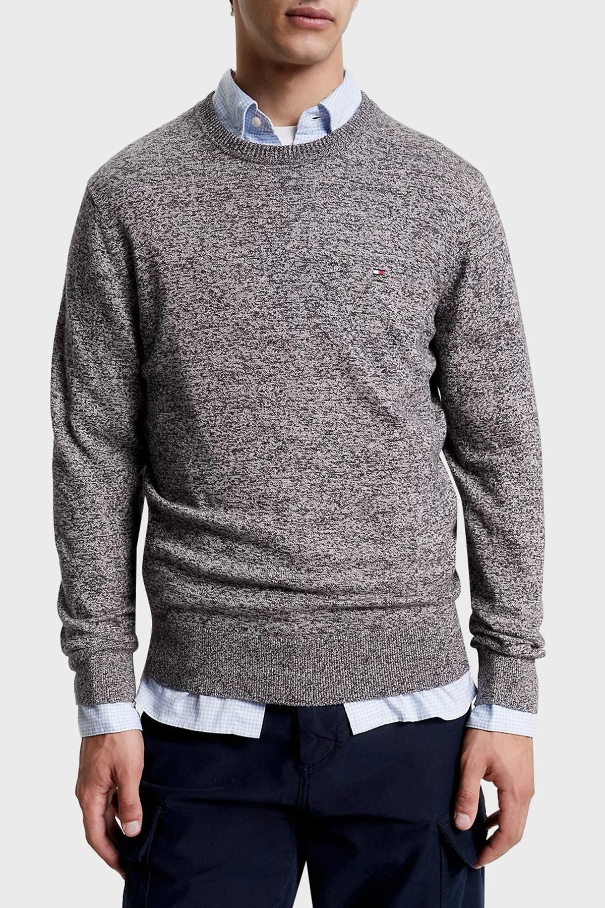 Tommy Hilfiger Pamuk ve Kaşmir Karışımlı Regular Fit Bisiklet Yaka Erkek Kazak MW0MW28046 0F9 ANTRASİT - 1