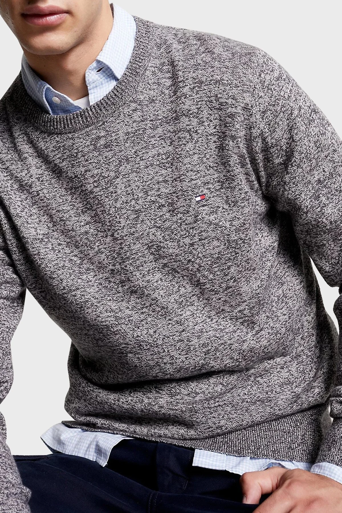 Tommy Hilfiger Pamuk ve Kaşmir Karışımlı Regular Fit Bisiklet Yaka Erkek Kazak MW0MW28046 0F9 ANTRASİT - 3