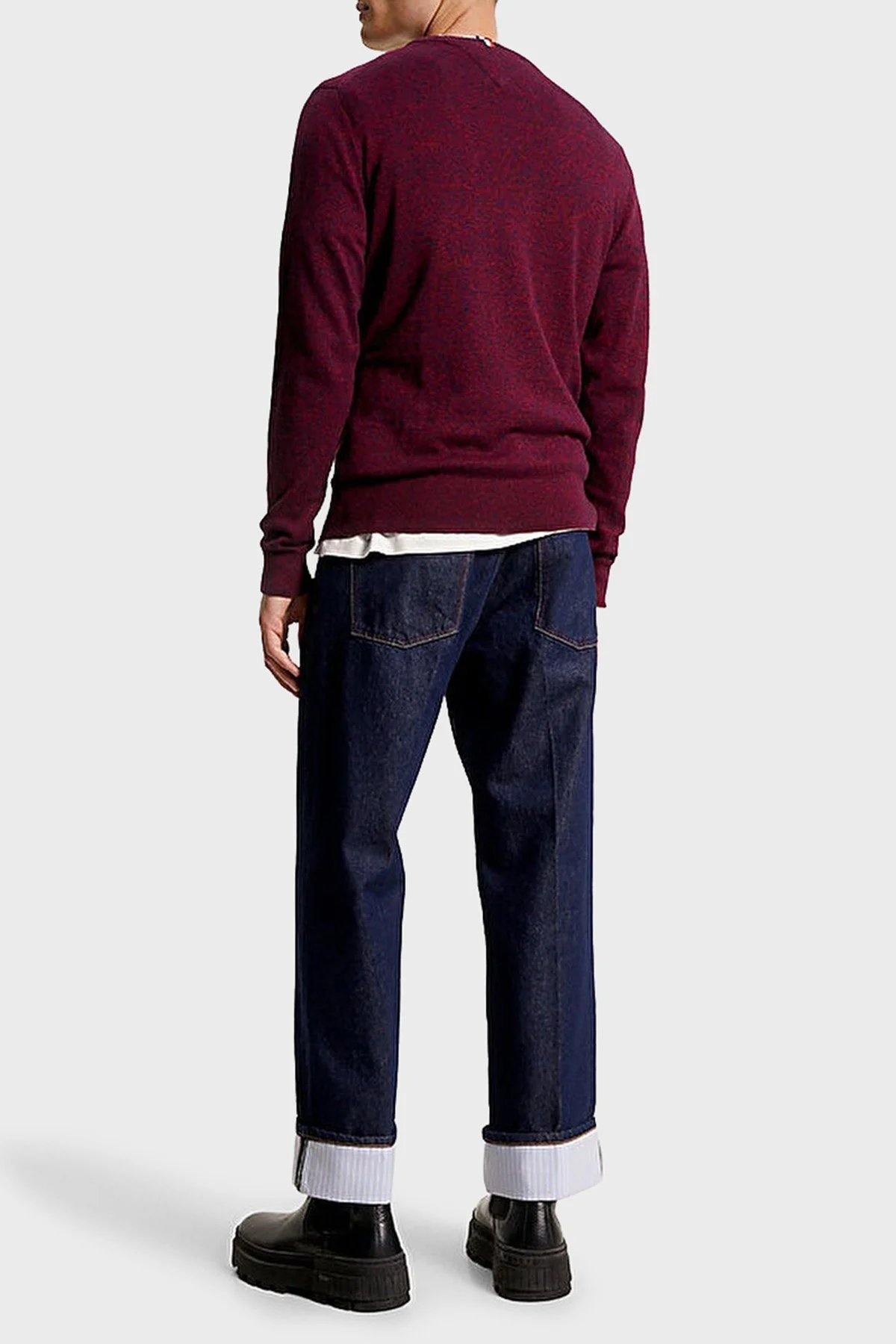 Tommy Hilfiger Pamuk ve Kaşmir Karışımlı Regular Fit Bisiklet Yaka Erkek Kazak MW0MW28046 0KP BORDO - 4