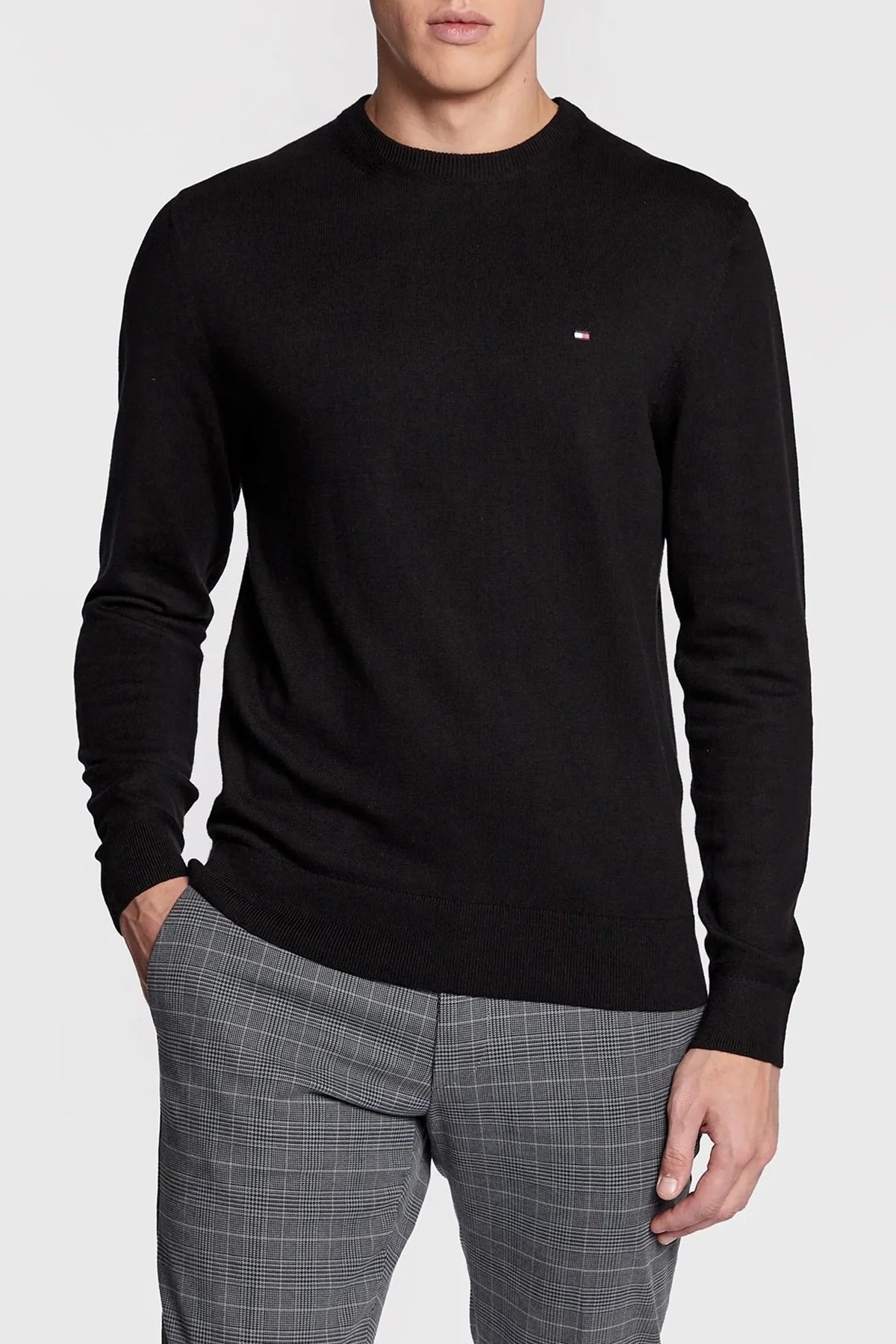 Tommy Hilfiger Pamuk ve Kaşmir Karışımlı Regular Fit Bisiklet Yaka Erkek Kazak MW0MW28046 BDS SİYAH - 1