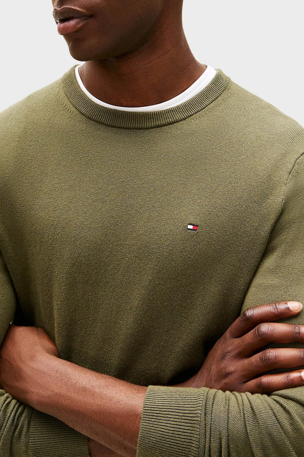 Tommy Hilfiger Pamuk ve Kaşmir Karışımlı Regular Fit Bisiklet Yaka Erkek Kazak MW0MW28046 MT1 YEŞİL - 4