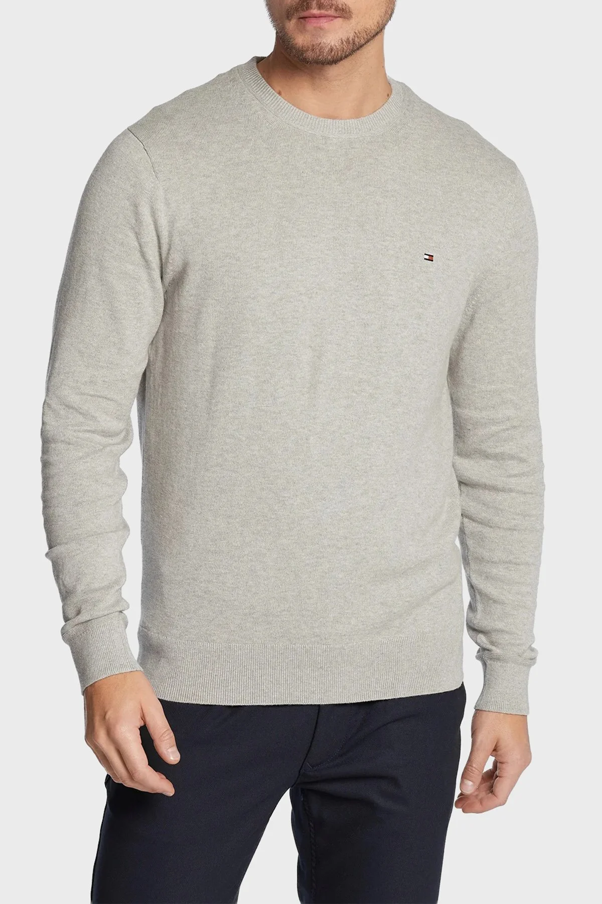 Tommy Hilfiger Pamuk ve Kaşmir Karışımlı Regular Fit Bisiklet Yaka Erkek Kazak MW0MW28046 P01 GRİ - 3