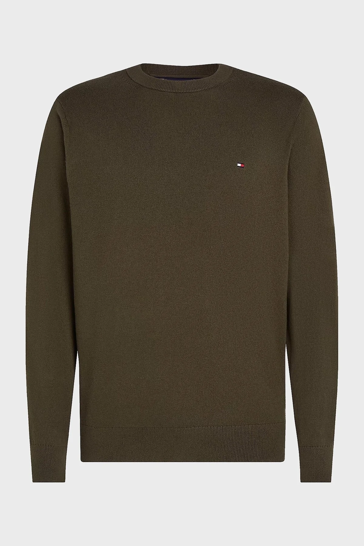 Tommy Hilfiger Pamuk ve Kaşmir Karışımlı Regular Fit Bisiklet Yaka Erkek Kazak MW0MW28046 RBN KOYU HAKİ - 5