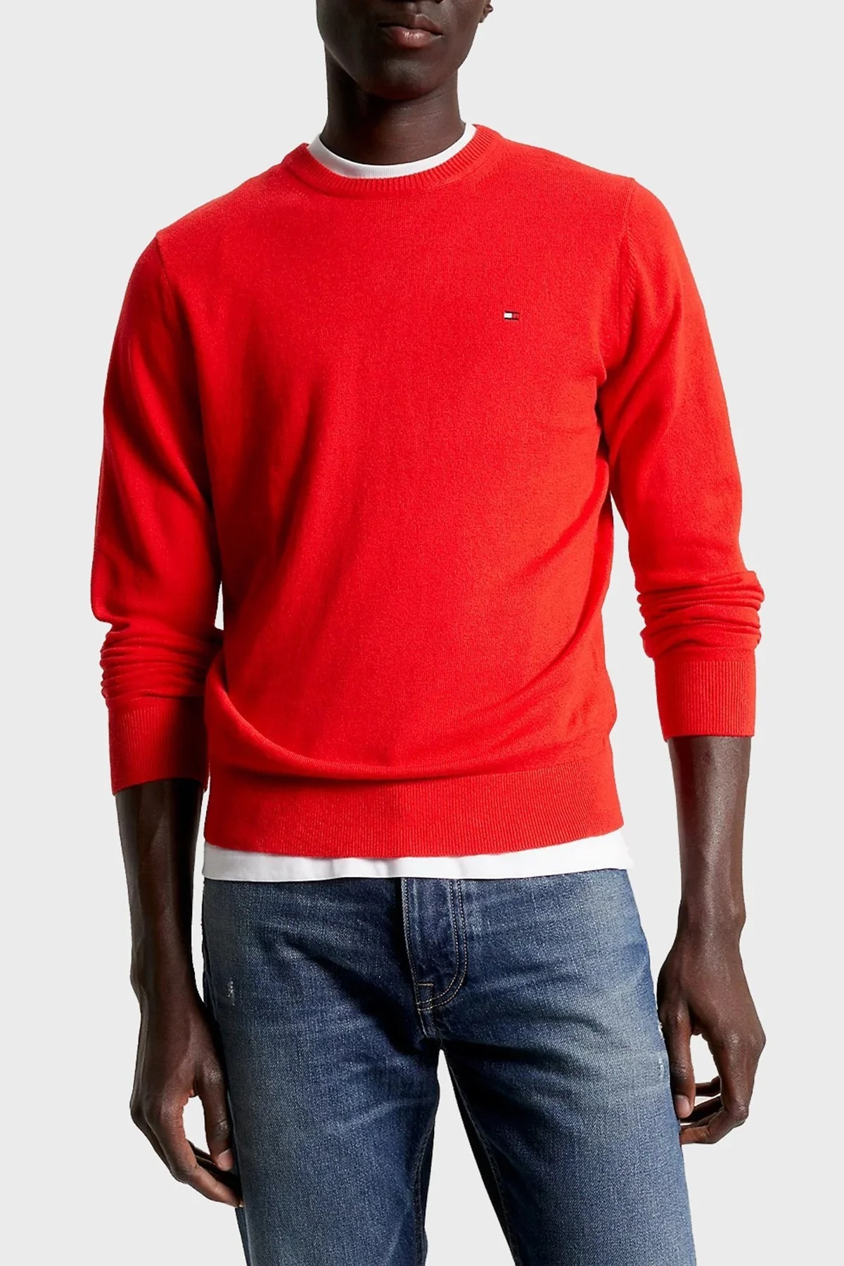 Tommy Hilfiger Pamuk ve Kaşmir Karışımlı Regular Fit Bisiklet Yaka Erkek Kazak MW0MW28046 SNE KIRMIZI - 1