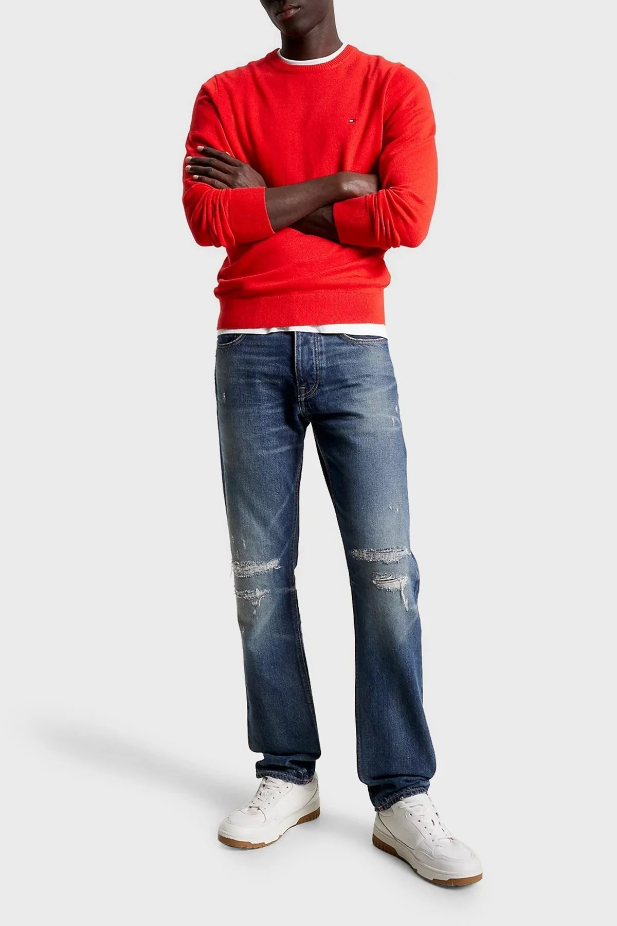 Tommy Hilfiger Pamuk ve Kaşmir Karışımlı Regular Fit Bisiklet Yaka Erkek Kazak MW0MW28046 SNE KIRMIZI - 2
