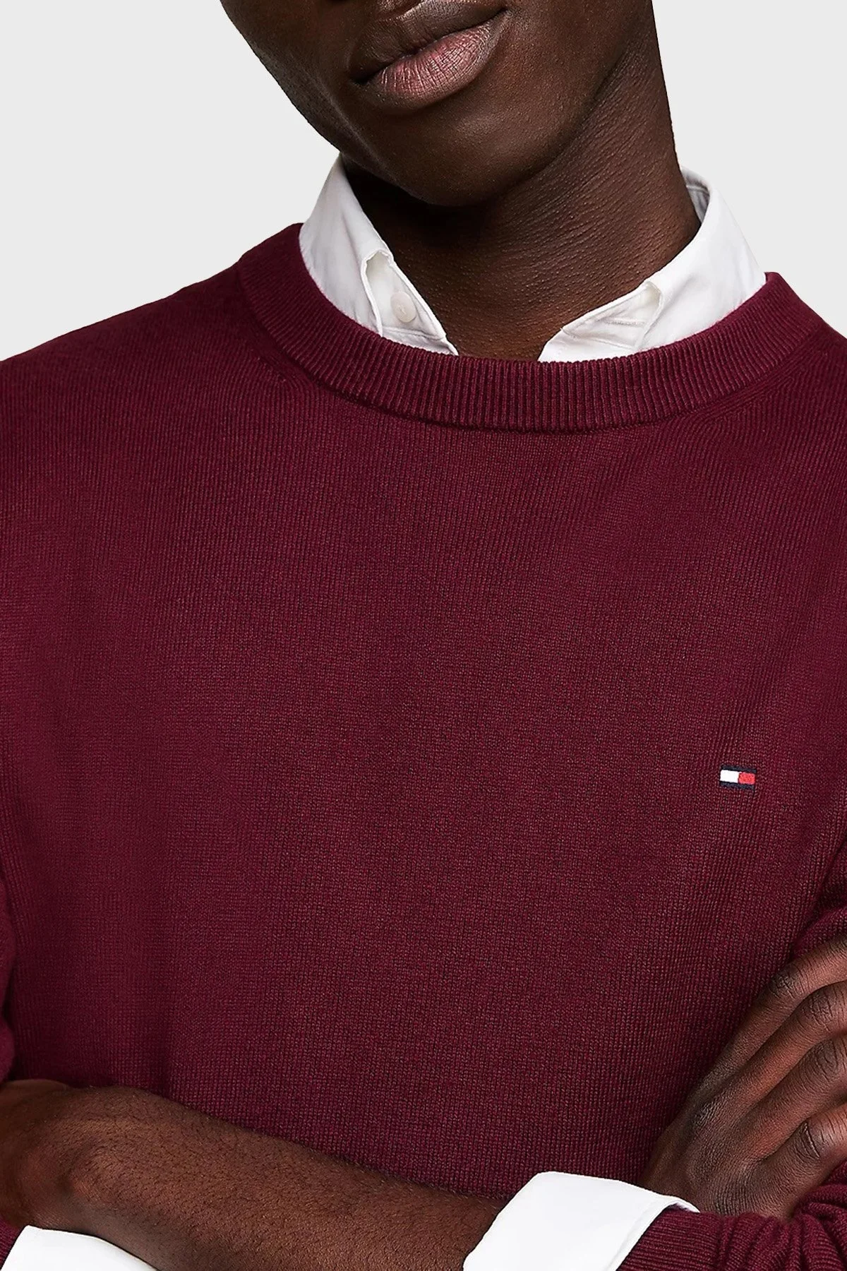 Tommy Hilfiger Pamuk ve Kaşmir Karışımlı Regular Fit Bisiklet Yaka Erkek Kazak MW0MW28046 VLP BORDO - 4