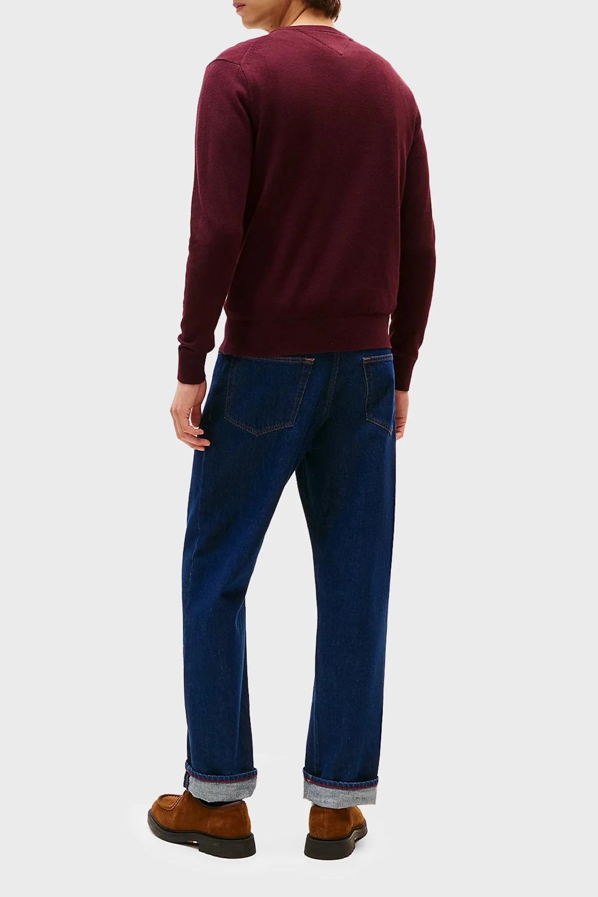 Tommy Hilfiger Pamuk ve Kaşmir Karışımlı Regular Fit Bisiklet Yaka Erkek Kazak MW0MW28046 XIH BORDO - 3