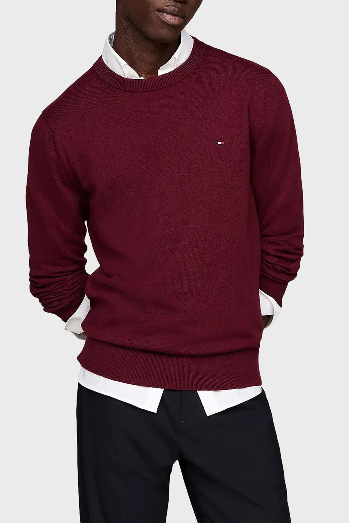 Tommy Hilfiger Pamuk ve Kaşmir Karışımlı Regular Fit Bisiklet Yaka Erkek Kazak MW0MW28046 XIT KIRMIZI - 1