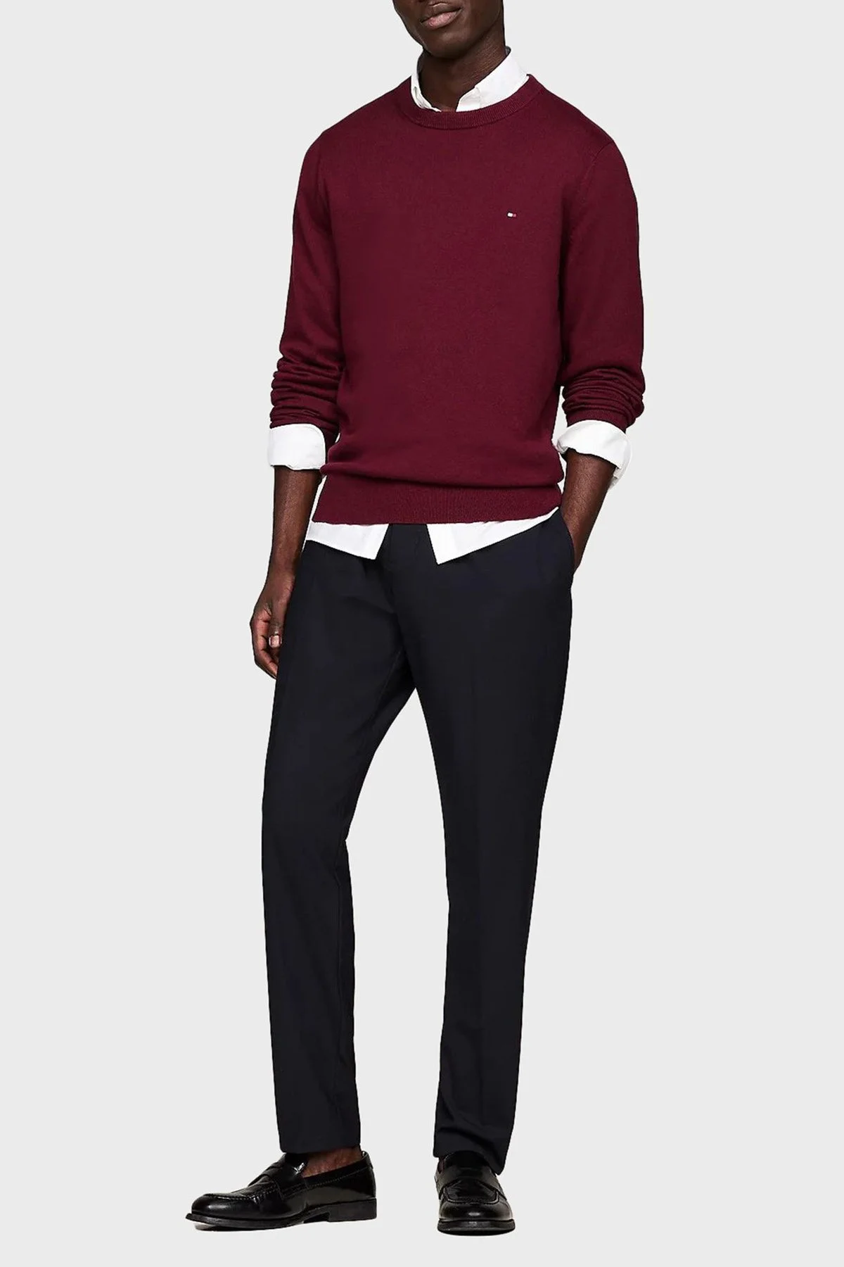 Tommy Hilfiger Pamuk ve Kaşmir Karışımlı Regular Fit Bisiklet Yaka Erkek Kazak MW0MW28046 XIT KIRMIZI - 2