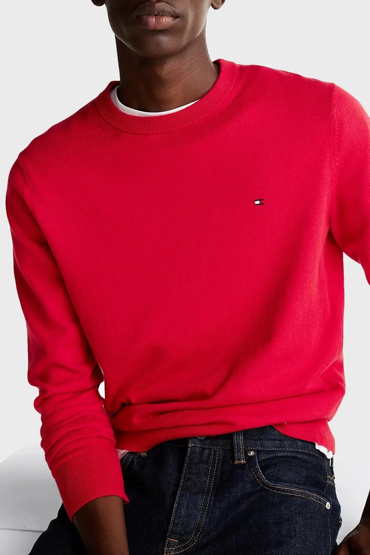 Tommy Hilfiger Pamuk ve Kaşmir Karışımlı Regular Fit Bisiklet Yaka Erkek Kazak MW0MW28046 XLG KIRMIZI - 1