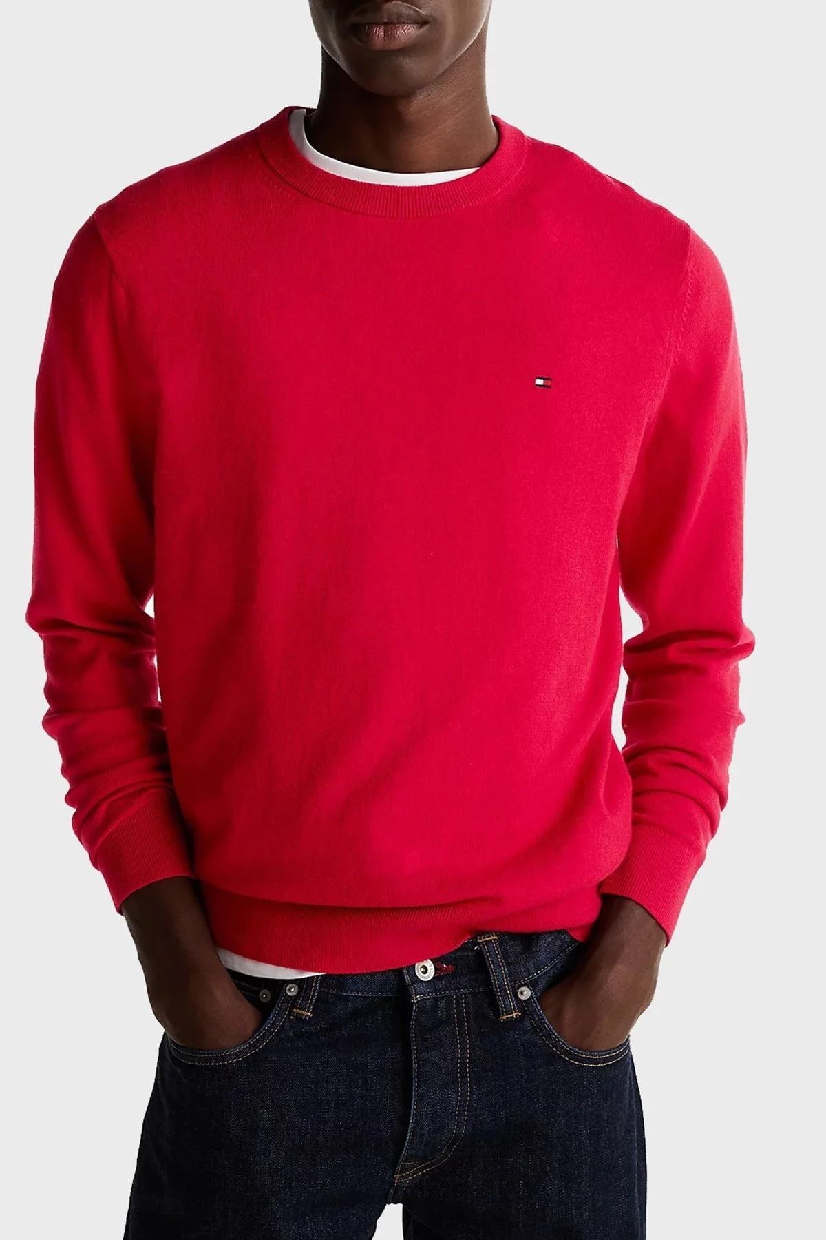 Tommy Hilfiger Pamuk ve Kaşmir Karışımlı Regular Fit Bisiklet Yaka Erkek Kazak MW0MW28046 XLG KIRMIZI - 3