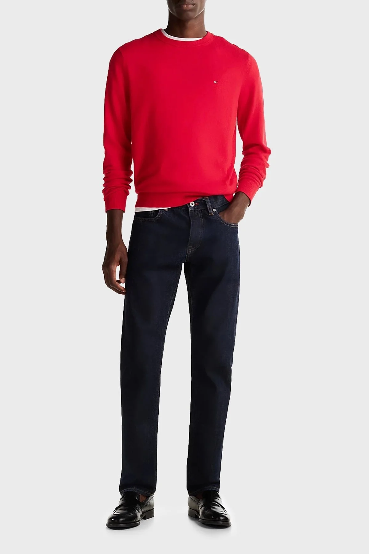 Tommy Hilfiger Pamuk ve Kaşmir Karışımlı Regular Fit Bisiklet Yaka Erkek Kazak MW0MW28046 XLG KIRMIZI - 4