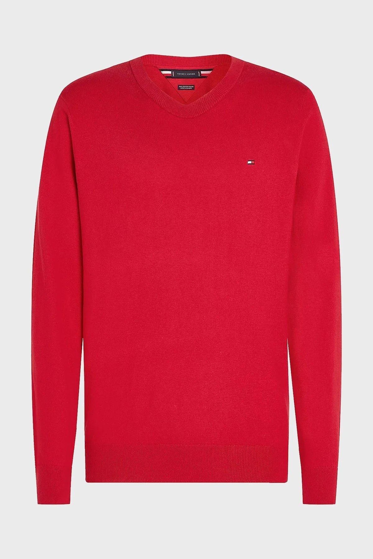 Tommy Hilfiger Pamuk ve Kaşmir Karışımlı Regular Fit Bisiklet Yaka Erkek Kazak MW0MW28046 XLG KIRMIZI - 5