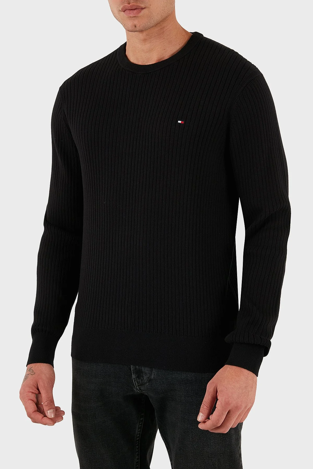 Tommy Hilfiger Pamuk ve Kaşmir Karışımlı Regular Fit Bisiklet Yaka Erkek Kazak MW0MW40449 BDS SİYAH - 1