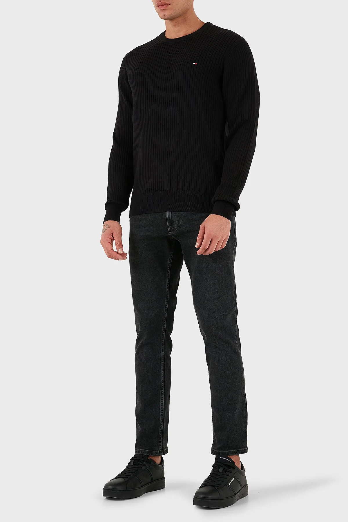 Tommy Hilfiger Pamuk ve Kaşmir Karışımlı Regular Fit Bisiklet Yaka Erkek Kazak MW0MW40449 BDS SİYAH - 2