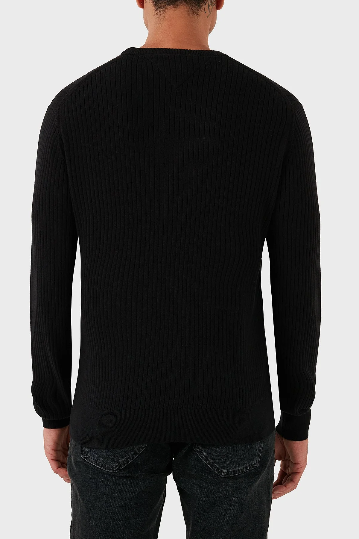 Tommy Hilfiger Pamuk ve Kaşmir Karışımlı Regular Fit Bisiklet Yaka Erkek Kazak MW0MW40449 BDS SİYAH - 3