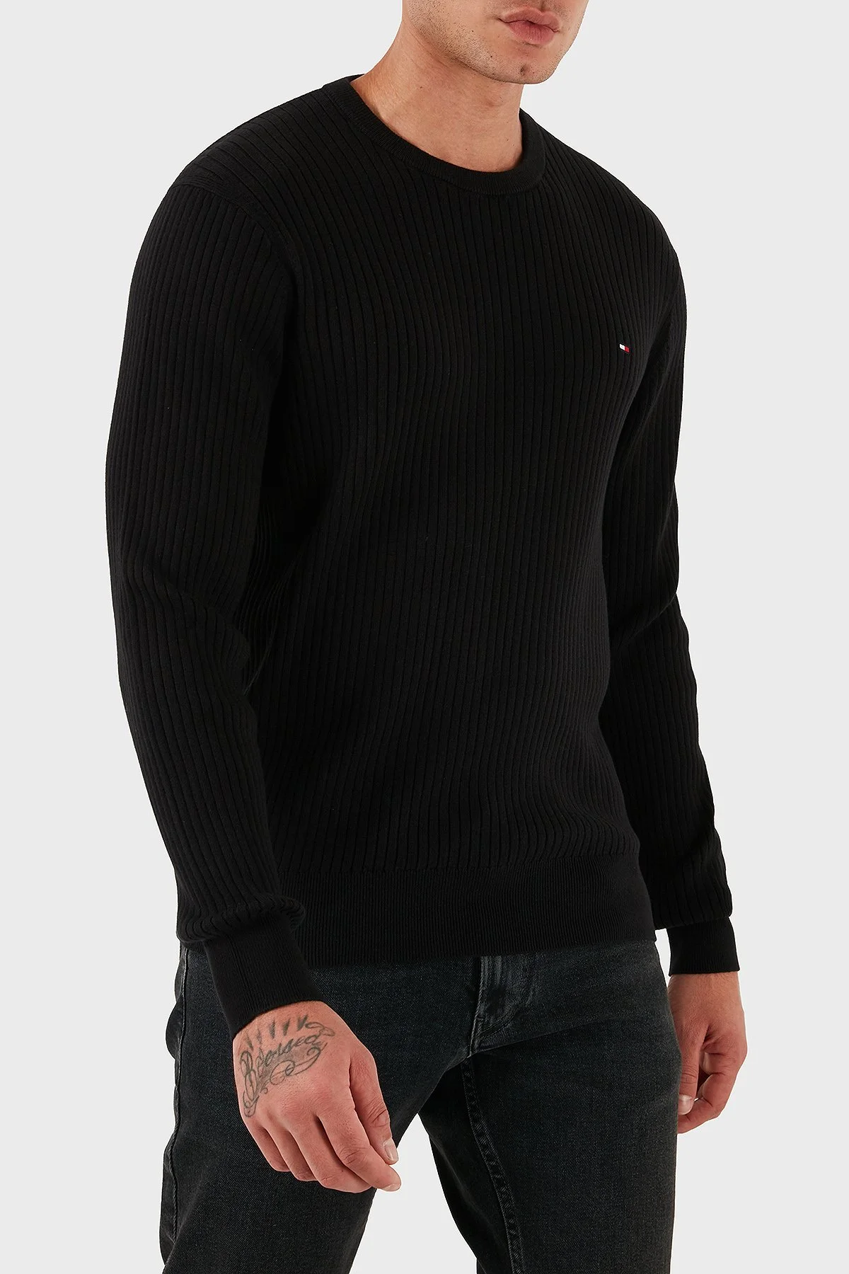 Tommy Hilfiger Pamuk ve Kaşmir Karışımlı Regular Fit Bisiklet Yaka Erkek Kazak MW0MW40449 BDS SİYAH - 4