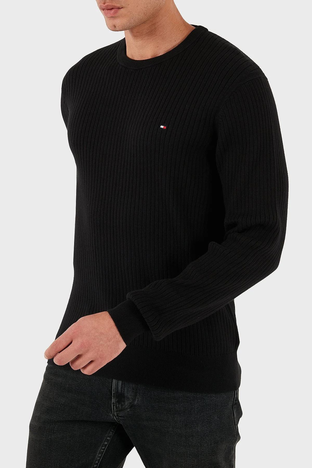 Tommy Hilfiger Pamuk ve Kaşmir Karışımlı Regular Fit Bisiklet Yaka Erkek Kazak MW0MW40449 BDS SİYAH - 5