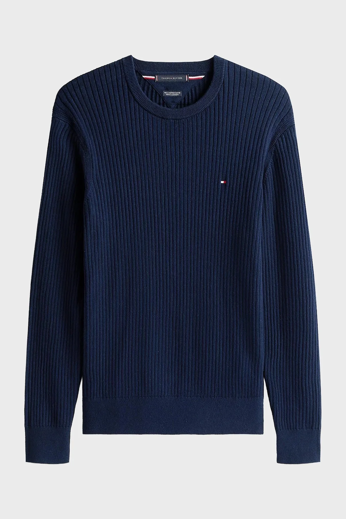 Tommy Hilfiger Pamuk ve Kaşmir Karışımlı Regular Fit Bisiklet Yaka Erkek Kazak MW0MW40449 DW5 LACİVERT - 5